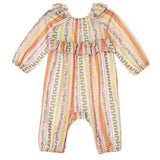 Buttercup Blossom Long Sleeve Striped Floral Ruffle Collar Bubble Romper