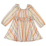 Buttercup Blossom Dress Long Sleeve Striped Ruffle Trim A Line Dress