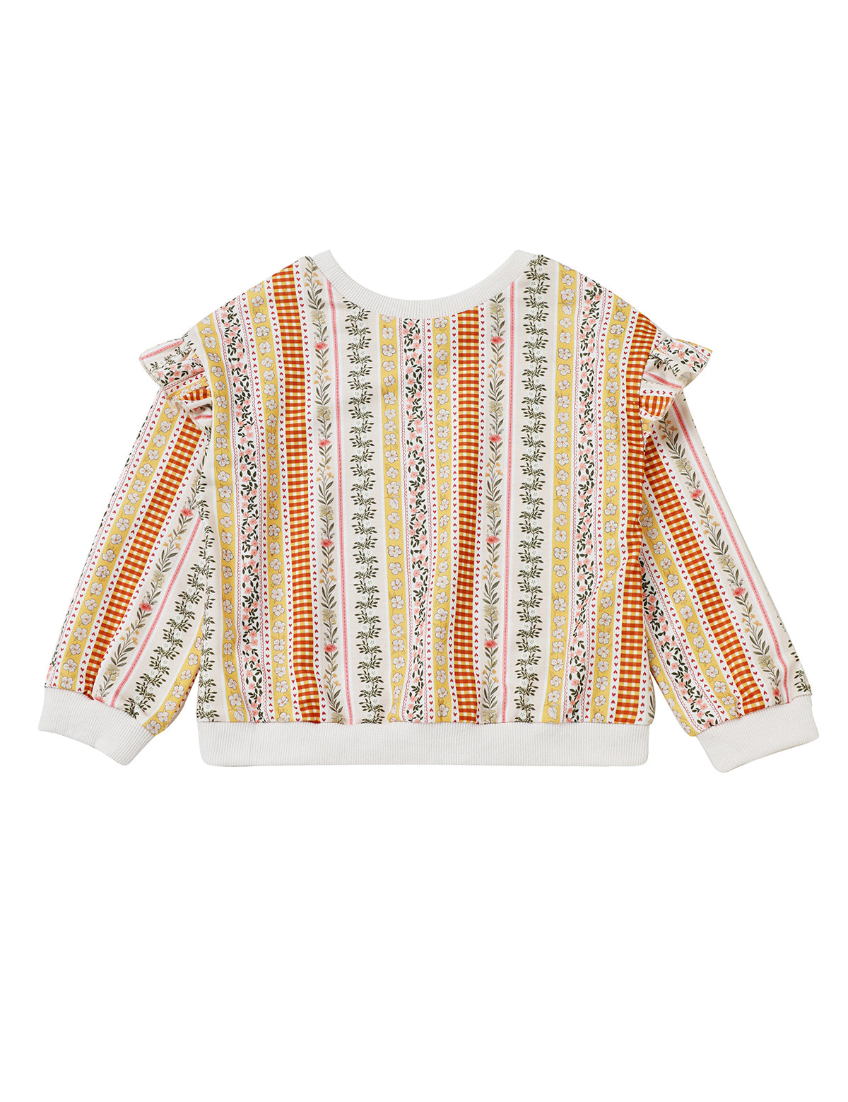 Buttercup Blossom Long Sleeve Striped Ruffle Shoulder Sweater