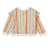 Buttercup Blossom Sweater Long Sleeve Striped Ruffle Shoulder Pullover Sweater