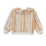 Buttercup Blossom Sweater Long Sleeve Striped Ruffle Collar Sweater