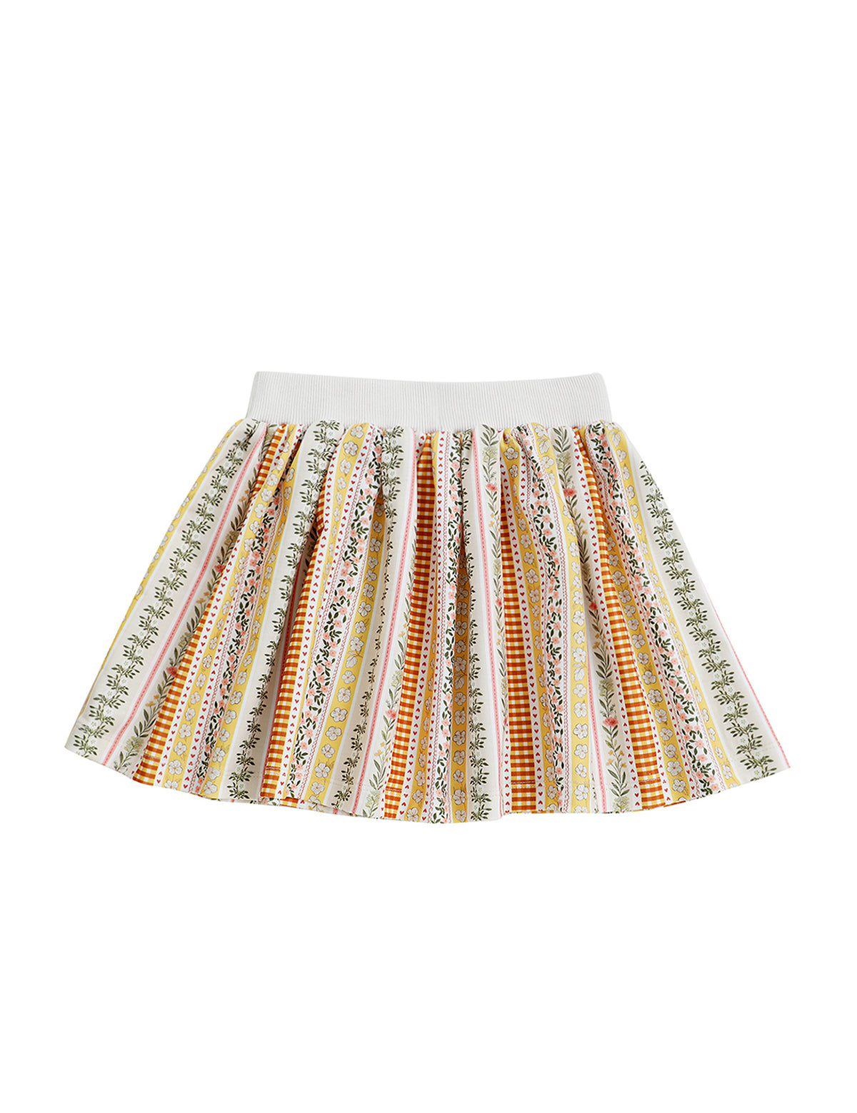 Buttercup Blossom Striped Floral Pleated Elastic Waist Skirt
