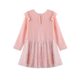 Blushing Velvet Long Sleeve Ruffle Shoulder Sequin Skirt Dress
