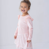 Blushing Velvet Long Sleeve Ruffle Shoulder Sequin Skirt Dress