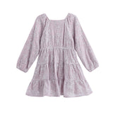 Sugarplum Sparkle Long Sleeve Floral Sequin Square Neck Tiered Dress