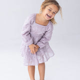 Sugarplum Sparkle Long Sleeve Floral Sequin Square Neck Tiered Dress