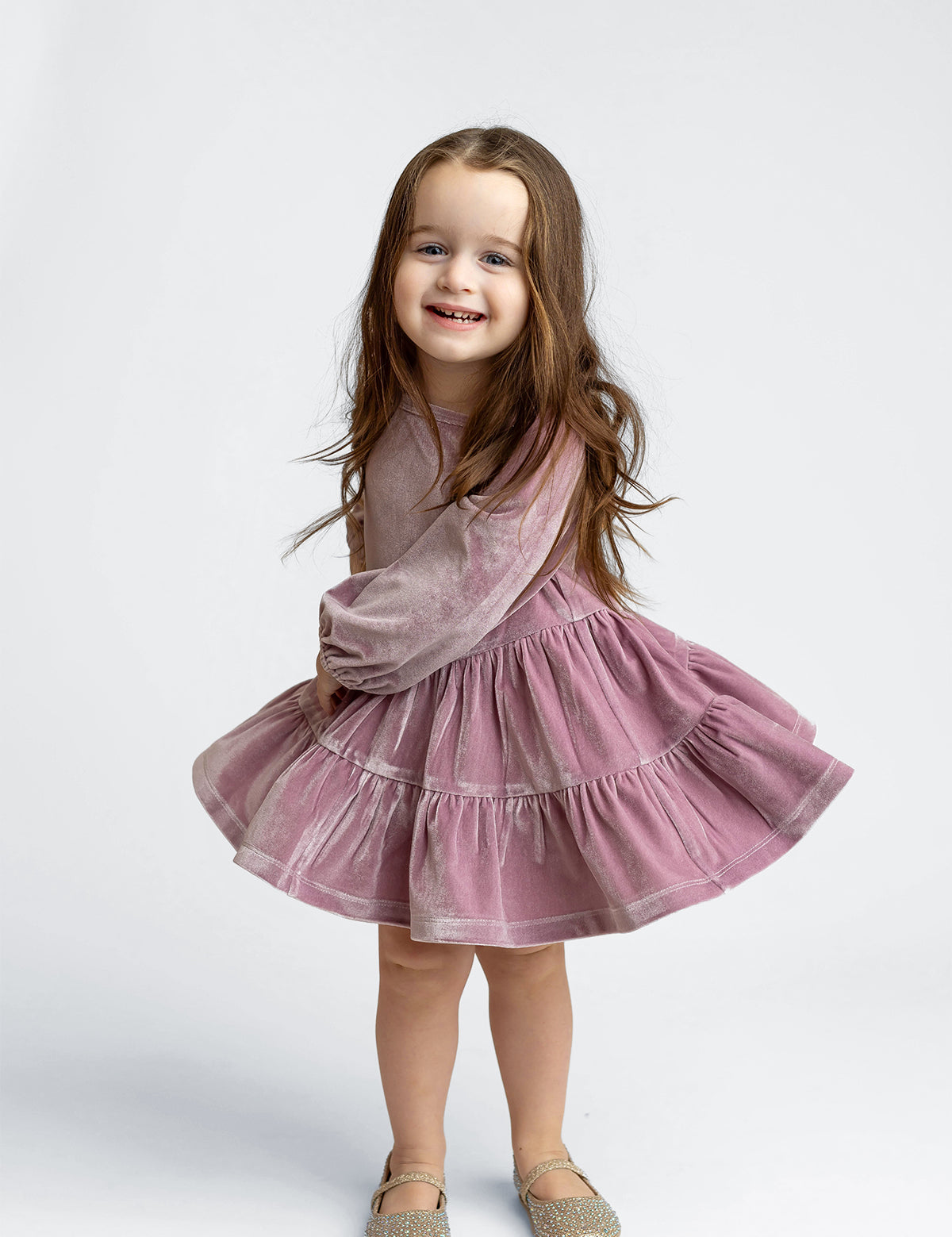 Sugarplum Sparkle Long Sleeve Raglan Tiered Velvet Dress