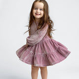 Sugarplum Sparkle Long Sleeve Raglan Tiered Velvet Dress
