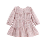Dusty Rose Long Sleeve Floral Sequin Ruffle Yoke Tiered Dress