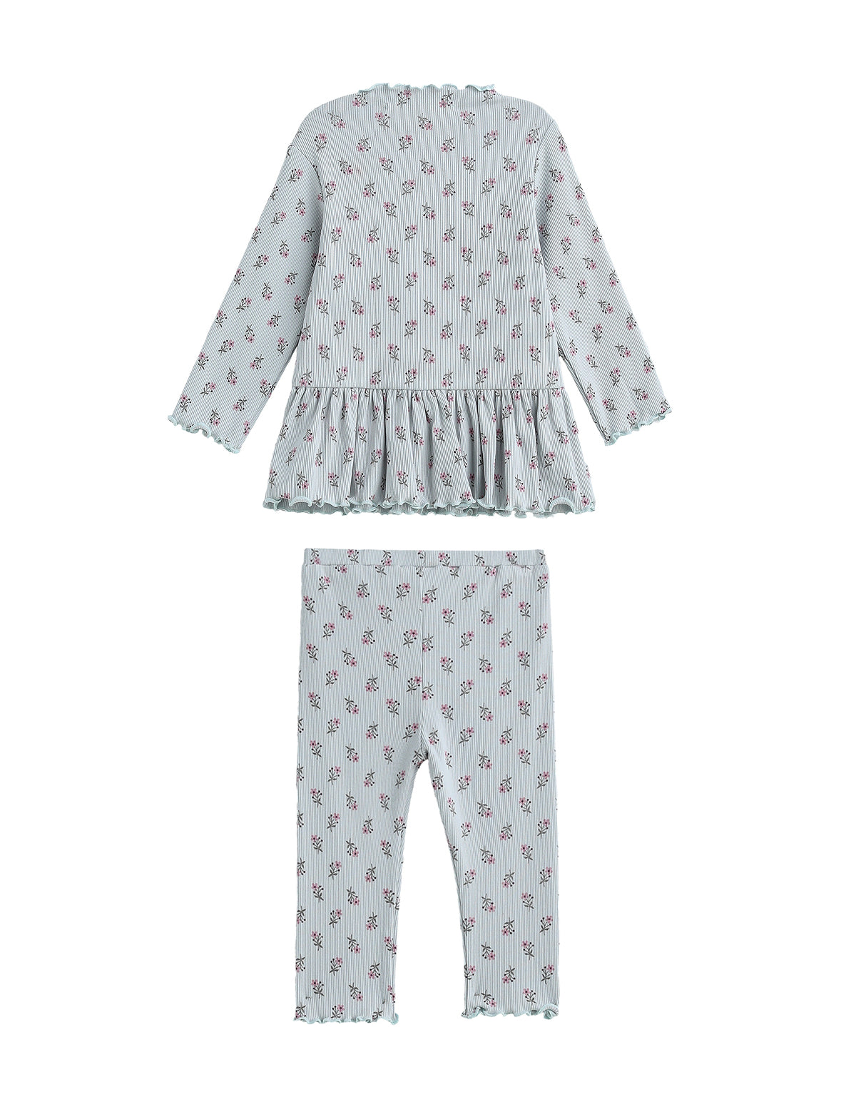 Petite Petal Long Sleeve Floral Ribbed Peplum Top and Legging Set