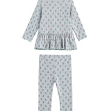 Petite Petal Long Sleeve Floral Ribbed Peplum Top and Legging Set
