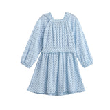 Luna Bella Long Sleeve Star Print Ruffle Trim A Line Dress