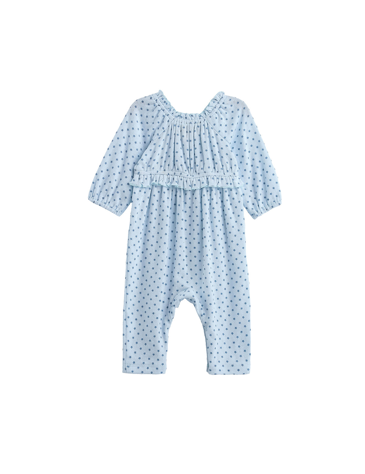 Luna Bella Long Sleeve Star Print Ruffle Trim Romper