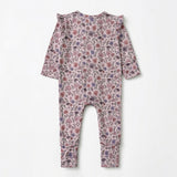 Soft Meadow Convertible Romper Long Sleeve Floral Ruffle Shoulder Convertible Romper