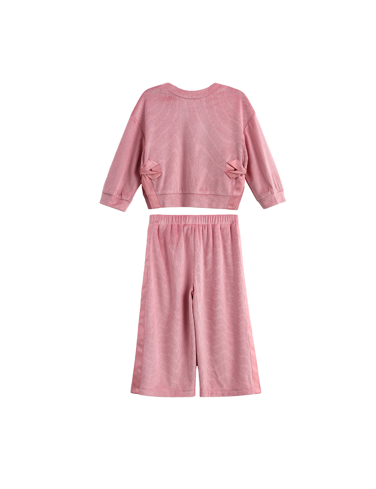 Bowtiful Blush Long Sleeve Solid Bow Tie Side Slit Top and Pant Set