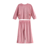 Bowtiful Blush Long Sleeve Solid Bow Tie Side Slit Top and Pant Set