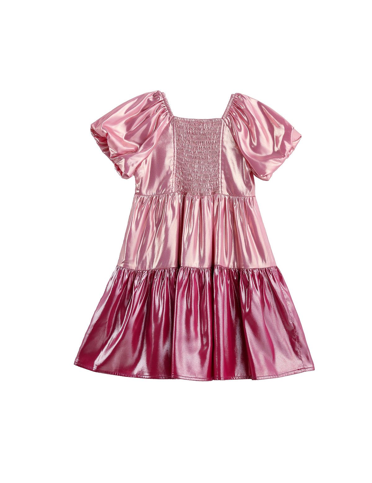 Berry Blush Short Sleeve Color Block Tiered Puff Sleeve Dress