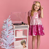 Berry Blush Short Sleeve Color Block Tiered Puff Sleeve Dress