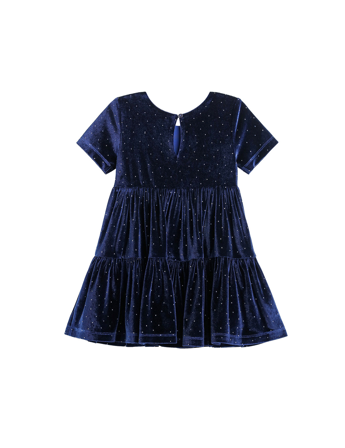 Velvet Dreams Short Sleeve Polka Dot Tiered Skirt Dress