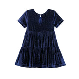 Velvet Dreams Short Sleeve Polka Dot Tiered Skirt Dress