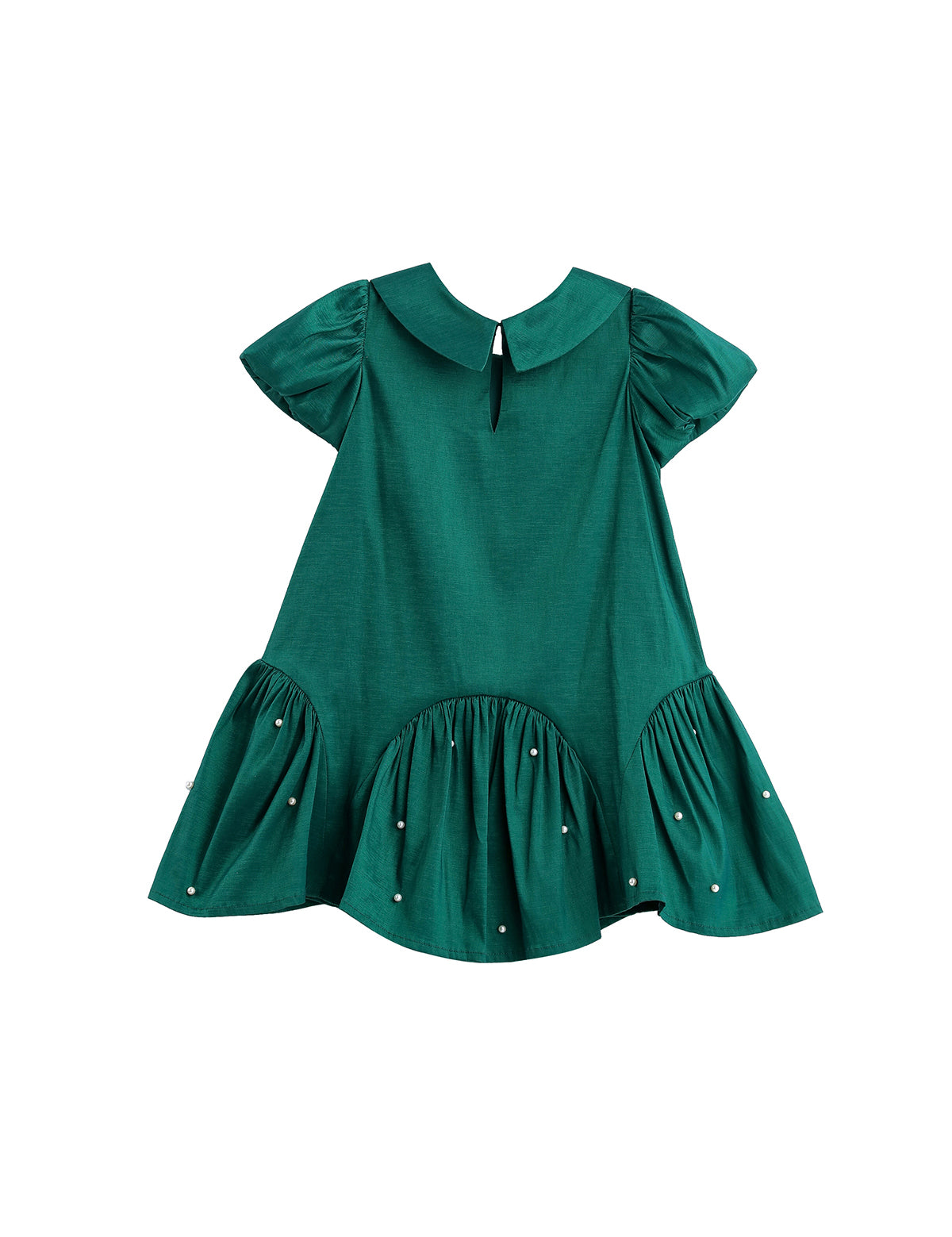 Holly and Pearls Short Sleeve Solid Pearl Embellished Drop Waist Dress