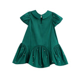 Holly and Pearls Short Sleeve Solid Pearl Embellished Drop Waist Dress