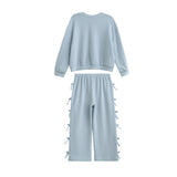 Eva Long Sleeve Solid Bow Tie Top and Pant Set