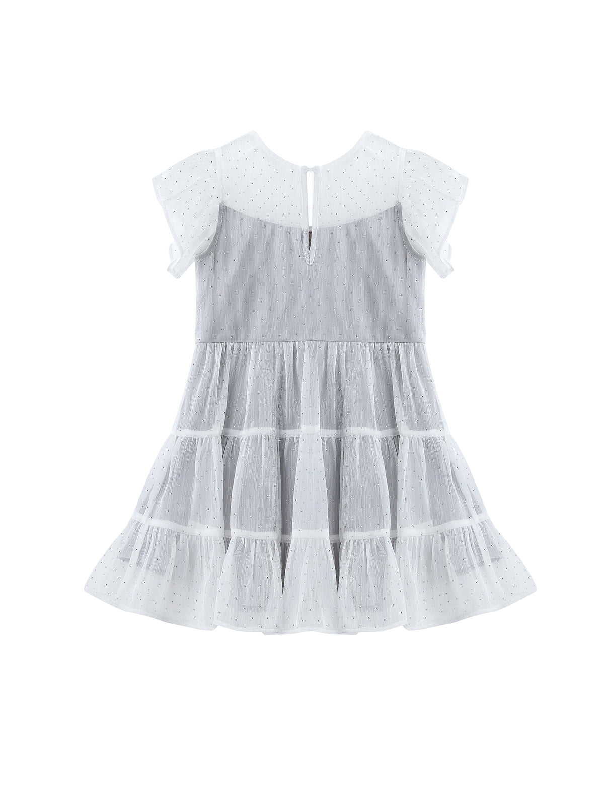 Shimmer Shine Flutter Sleeve Polka Dot Tiered Dress