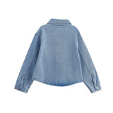 Long Sleeve Embroidered Bow Rhinestone Dot Denim Jacket