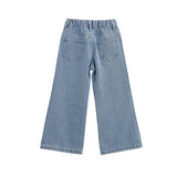 Bow Embroidered Rhinestone Wide Leg Denim Pants