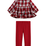 Winterberry Long Sleeve Plaid Tiered Ruffle Top and Legging Set