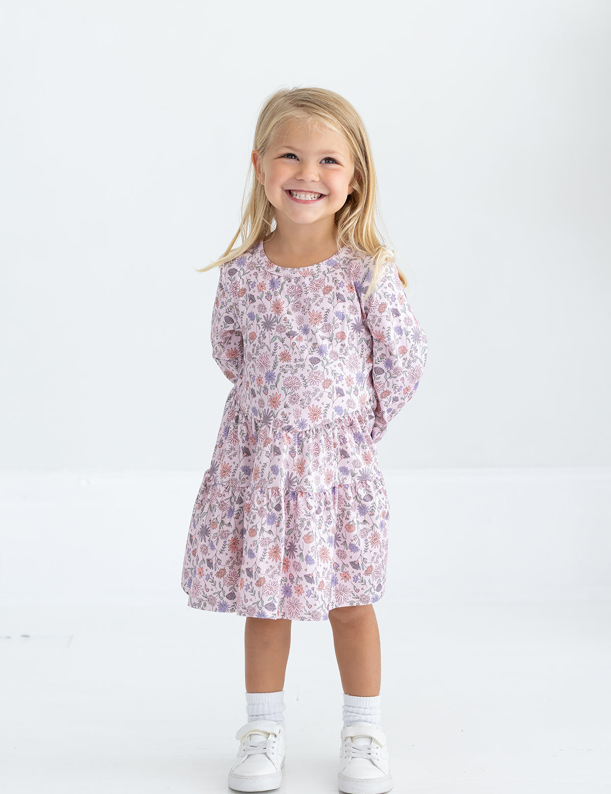 Whimsical Wildflower Long Sleeve Floral Tiered Dress