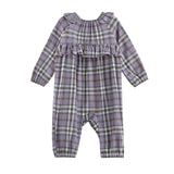 Char Long Sleeve Plaid Ruffle Collar Bubble Romper