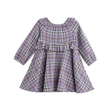 Char Long Sleeve Plaid Ruffle Trim A Line Dress