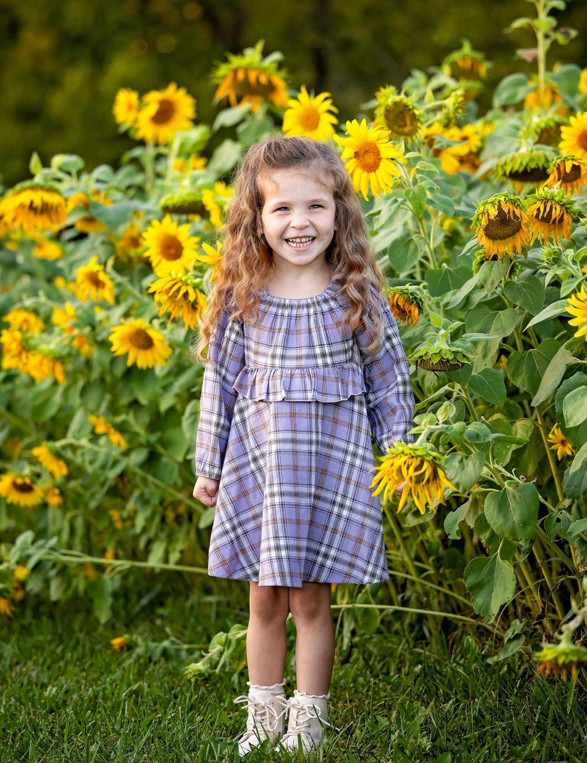 Char Long Sleeve Plaid Collared Drop Waist Dress