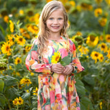 Watercolor Whimsey Long Sleeve Floral Tiered Ruffle Waist Dress