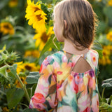 Watercolor Whimsey Long Sleeve Floral Tiered Ruffle Waist Dress