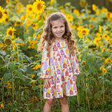 Petal Pots Long Sleeve Print Ruffle Collar Tiered Dress