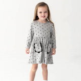 Petal Pockets Long Sleeve Floral Scalloped Pocket A Line Dress