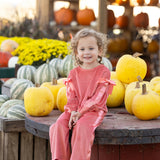 Poppy Rose Long Sleeve Ribbed Bow Tie Top and Wide Leg Pant Set