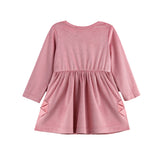 Bowtiful Blush Long Sleeve Solid Ribbed Bow Trim A Line Dress