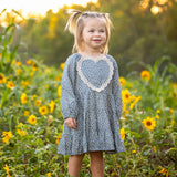Dolly Long Sleeve Floral Lace Heart Applique Tiered Dress
