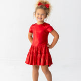 Razzle Dazzle Short Sleeve Metallic Tiered Drop Waist Dress