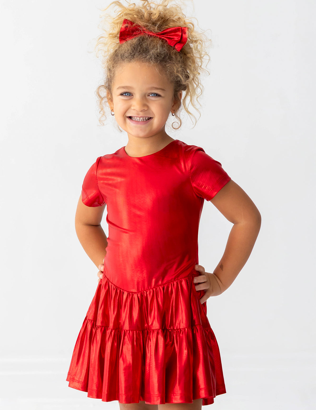 Razzle Dazzle Short Sleeve Metallic Tiered Drop Waist Dress