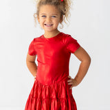Razzle Dazzle Short Sleeve Metallic Tiered Drop Waist Dress