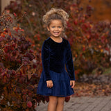 Velvet Dreams Long Sleeve Rhinestone Studded Tiered Skirt Dress
