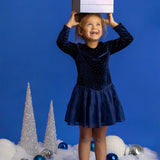 Velvet Dreams Long Sleeve Rhinestone Studded Tiered Skirt Dress