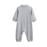 Jacob Long Sleeve Solid Collared Ribbed Trim Romper