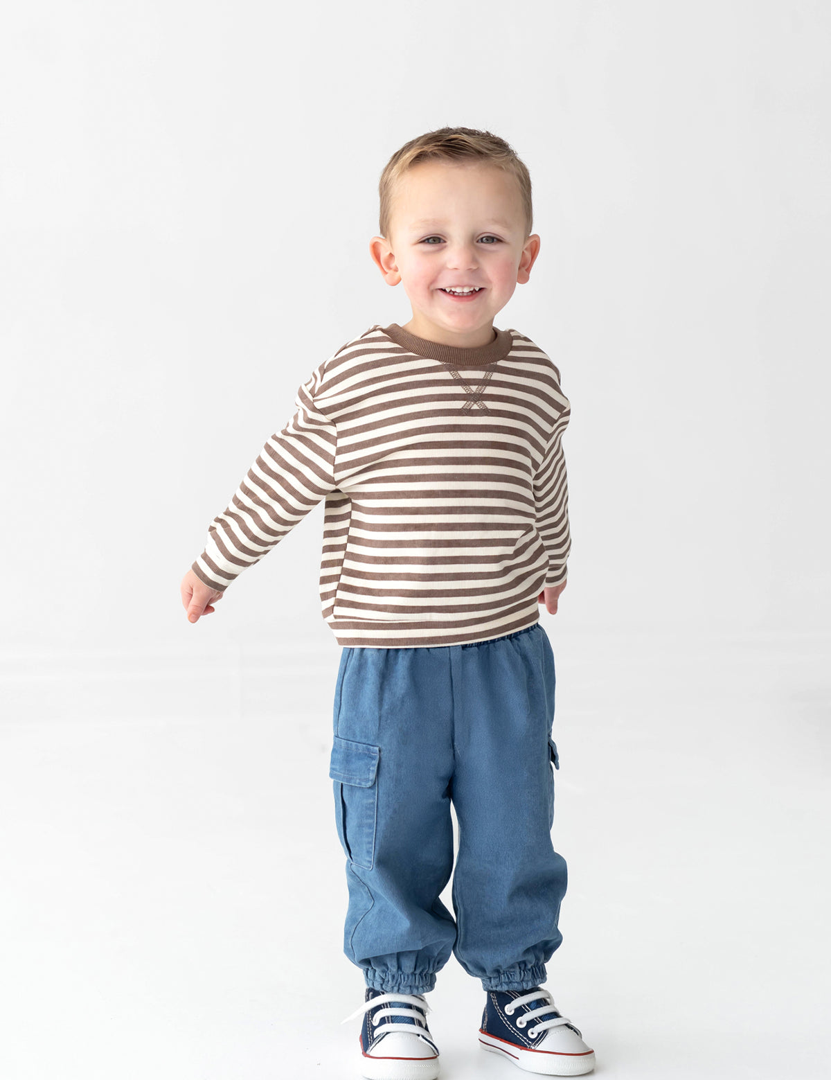 Max Long Sleeve Striped Raglan Ribbed Crew Neck Top