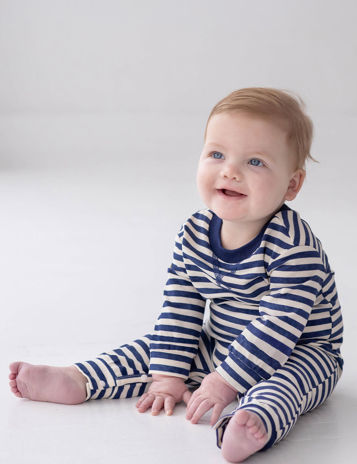 Benjamin Long Sleeve Striped Straight Leg Romper